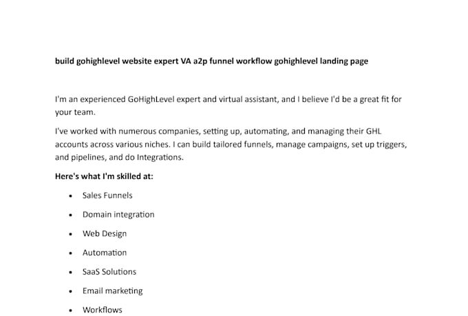 build gohighlevel website expert VA a2p funnel workflow gohighlevel